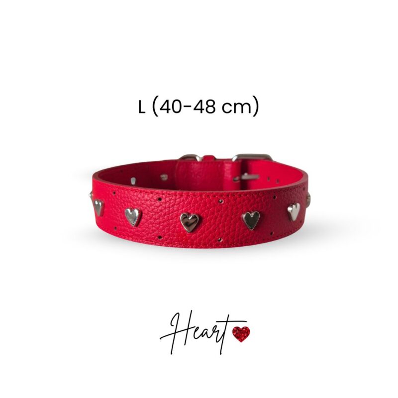 Collare cane HEART by Snugandfit - Vera Pelle  - Rosso borchie Cuori – Image 4