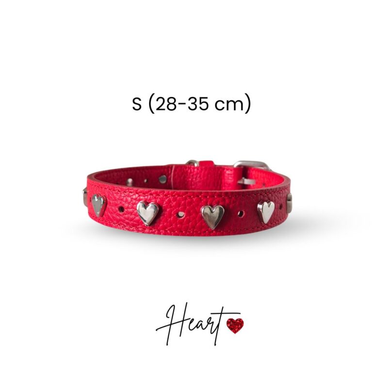 Collare cane HEART by Snugandfit - Vera Pelle  - Rosso borchie Cuori – Image 3